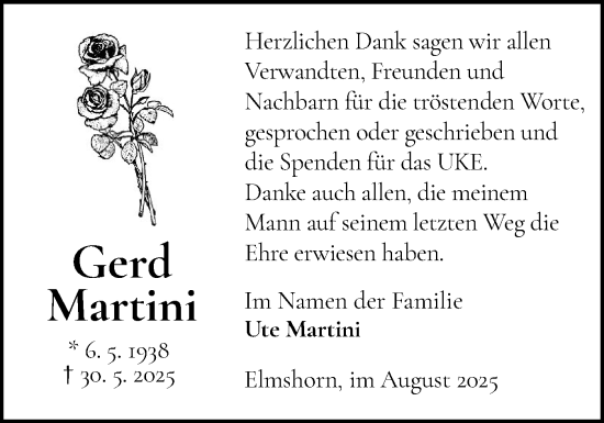 Traueranzeige von Gerd Martini von Elmshorner Nachrichten, Barmstedter Zeitung