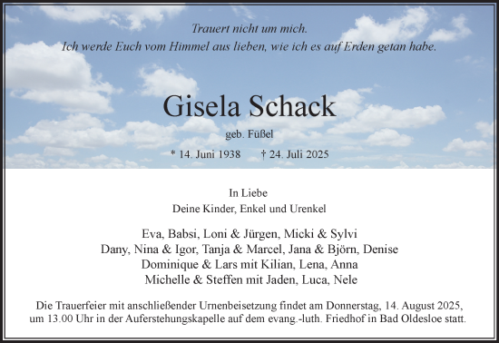 Traueranzeige von Gisela Schack von MARKT Bad Oldesloe/Reinfeld und Stormarner Tageblatt