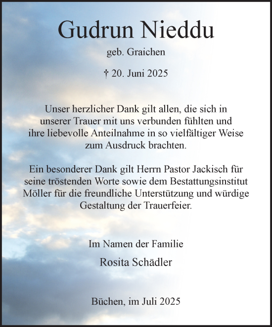 Traueranzeige von Gudrun Nieddu von Wochenend Anzeiger