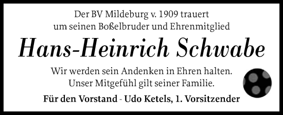 Traueranzeige von Hans-Heinrich Schwabe von Husumer Nachrichten, Nordfriesland Tageblatt
