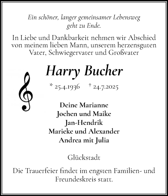 Traueranzeige von Harry Bucher von Norddeutsche Rundschau, Wilstersche Zeitung, Glückstädter Fortuna
