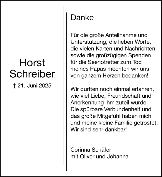 Traueranzeige von Horst Schreiber von MARKT Ahrensburg/Bargteheide/Trittau und Stormarner Tageblatt