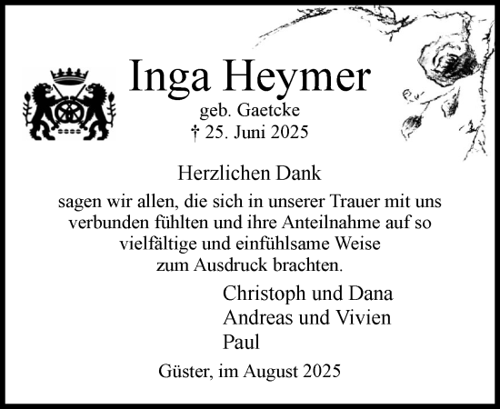 Traueranzeige von Inga Heymer von Wochenend Anzeiger