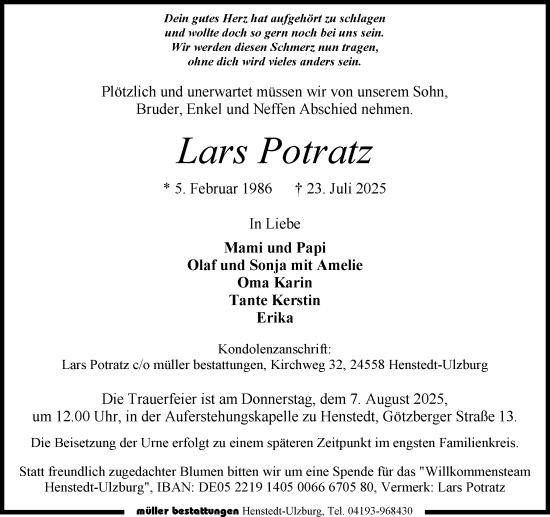 Traueranzeige von Lars Potratz von Umschau