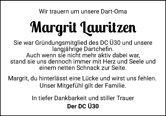 Traueranzeige von Margrit Lauritzen von Sylter Rundschau