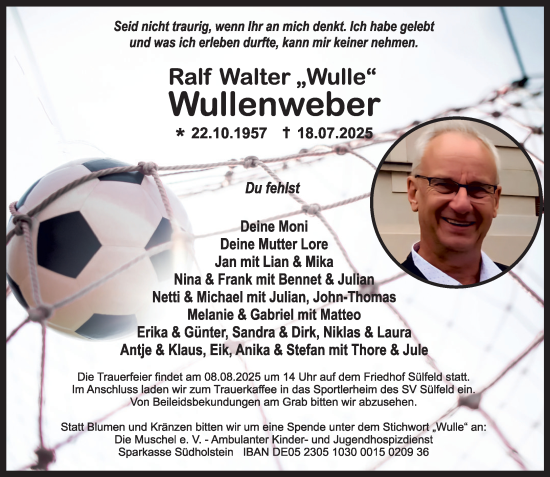 Traueranzeige von Ralf Walter Wullenweber von MARKT Bad Oldesloe/Reinfeld, MARKT Ahrensburg/Bargteheide/Trittau und Stormarner Tageblatt