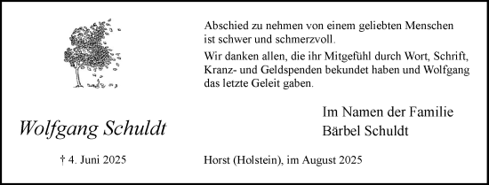 Traueranzeige von Wolfgang Schuldt von Elmshorner Nachrichten, Barmstedter Zeitung