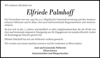 Traueranzeige von Elfriede Palmhoff von Husumer Nachrichten