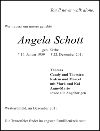 Traueranzeige von Angela Schott von Landeszeitung