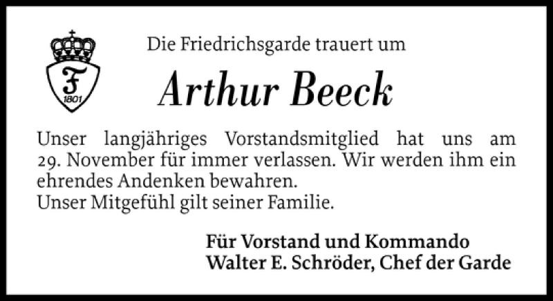  Traueranzeige für Arthur Beeck vom 02.12.2011 aus Flensburger Tageblatt