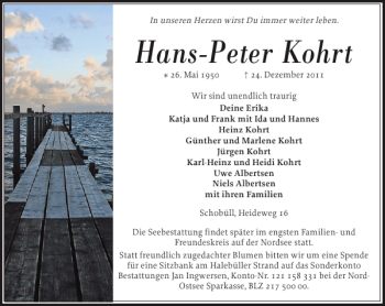 Traueranzeige von Hans-Peter Kohrt von Husumer Nachrichten