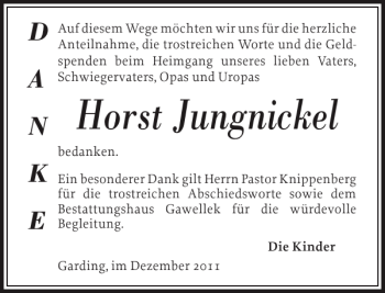 Traueranzeige von Horst Jungnickel von Husumer Nachrichten