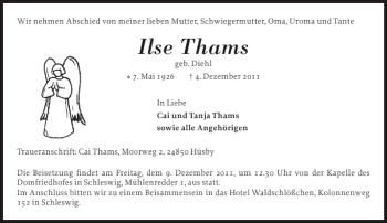 Traueranzeige von Ilse Thams von Schleswiger Nachrichten