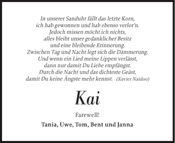 Traueranzeige von Kai  von Sylter Rundschau