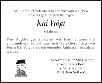 Traueranzeige von Kai Voigt von Sylter Rundschau