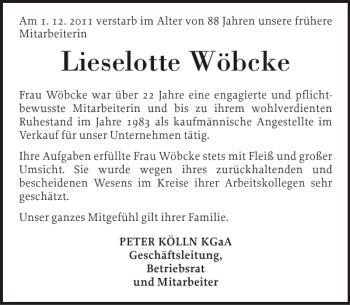 Traueranzeige von Lieselotte Wöbcke von Elmshorner Nachrichten
