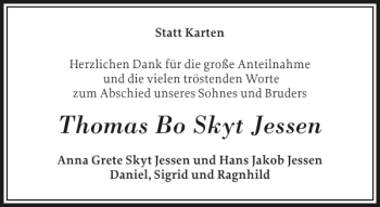 Traueranzeige von Thomas Bo Skyt Jessen von Schleswiger Nachrichten