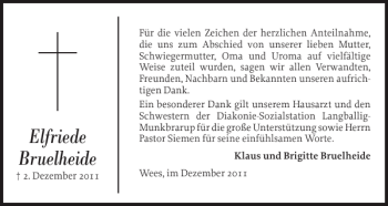Traueranzeige von Elfriede Bruelheide von Flensburger Tageblatt