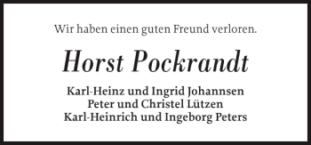 Traueranzeige von Horst Pockrandt von Flensburger Tageblatt