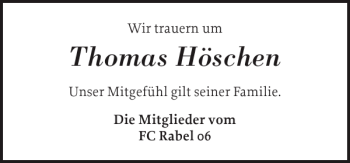 Traueranzeige von Thomas Höschen von Schlei-Bote