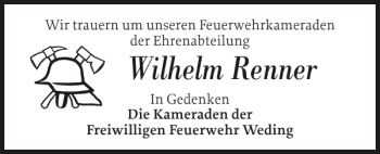 Traueranzeige von Wilhelm Renner von Flensburger Tageblatt