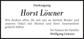 Traueranzeige von Horst Löwner von Flensburger Tageblatt