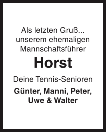 Traueranzeige von Horst  von Sylter Rundschau