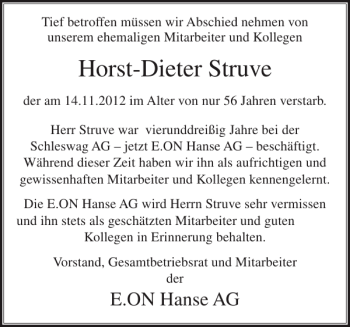Traueranzeige von Horst-Dieter Struve von Landeszeitung