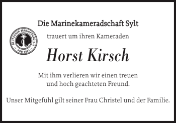 Traueranzeige von Horst Kirsch von Sylter Rundschau