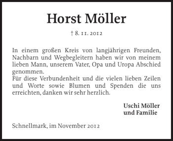 Traueranzeige von Horst Möller von Eckernförder Zeitung