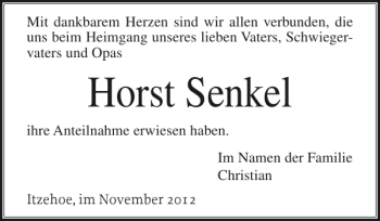 Traueranzeige von Horst Senkel von Norddeutsche Rundschau