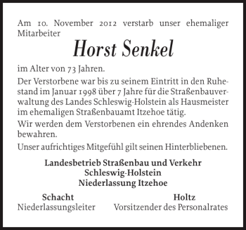 Traueranzeige von Horst Senkel von Norddeutsche Rundschau