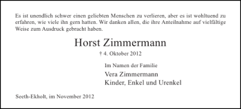 Traueranzeige von Horst Zimmermann von Elmshorner Nachrichten