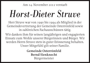 Traueranzeige von Horst-Dieter Struve von Landeszeitung