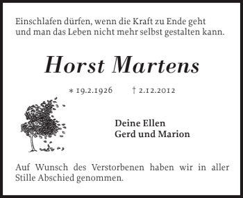 Traueranzeige von Horst Martens von Eckernförder Zeitung
