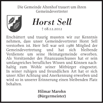 Traueranzeige von Horst Sell von Eckernförder Zeitung