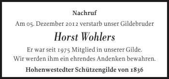 Traueranzeige von Horst Wohlers von Landeszeitung