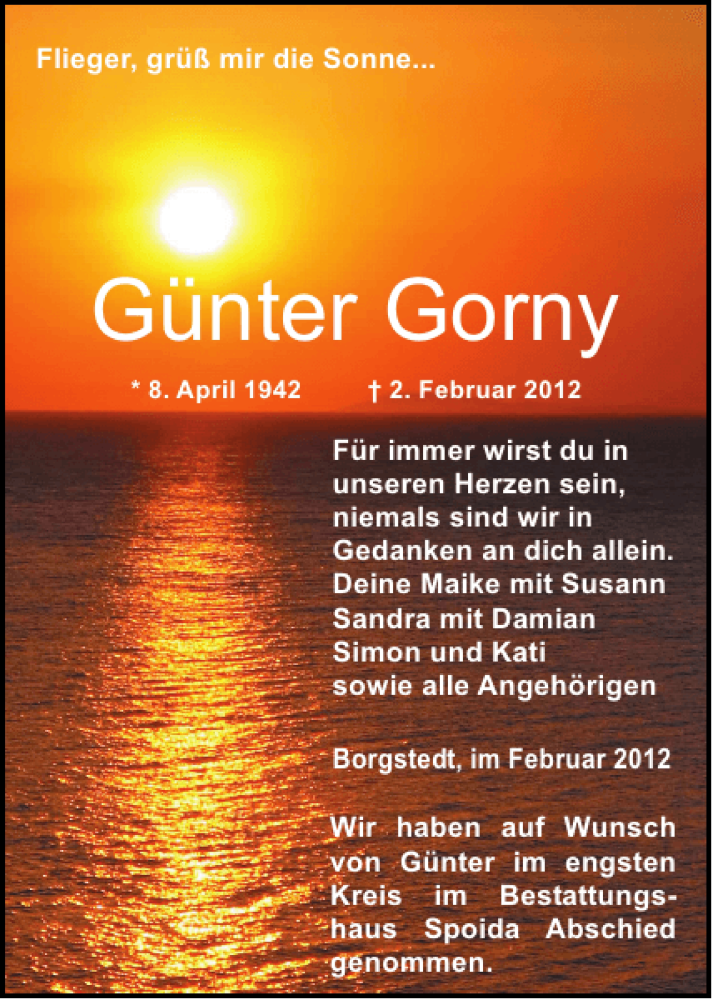  Traueranzeige für Günter Gorny vom 11.02.2012 aus Flensburger Tageblatt