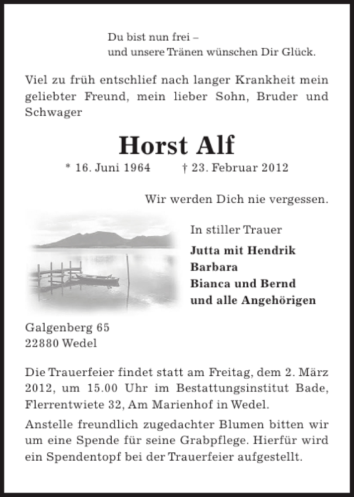  Traueranzeige für Horst Alf vom 28.02.2012 aus Pinneberger Tageblatt