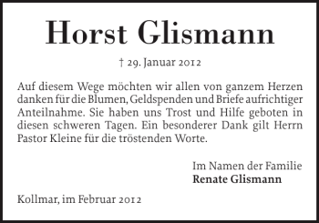 Traueranzeige von Horst Glismann von Norddeutsche Rundschau