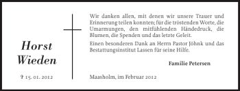 Traueranzeige von Horst Wieden von Schlei-Bote
