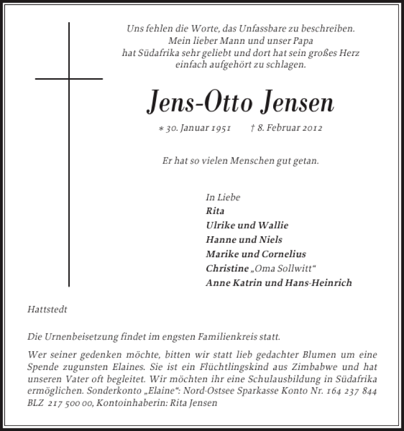  Traueranzeige für Jens-Otto Jensen vom 18.02.2012 aus Husumer Nachrichten