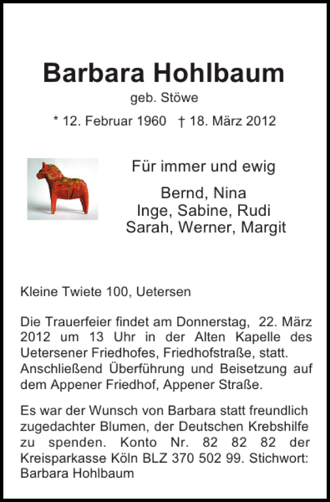  Traueranzeige für Barbara Hohlbaum vom 20.03.2012 aus Pinneberger Tageblatt