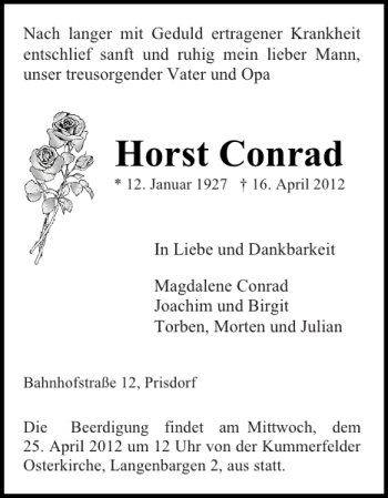 Traueranzeige von Horst Conrad von Pinneberger Tageblatt