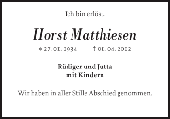 Traueranzeige von Horst Matthiesen von Flensburger Tageblatt