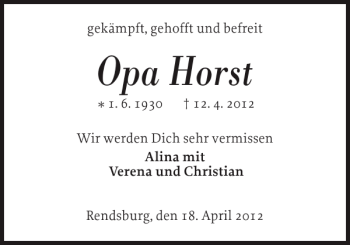 Traueranzeige von Opa Horst von Landeszeitung