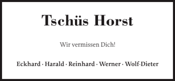 Traueranzeige von Tschüs Horst von Holsteinischer Courier