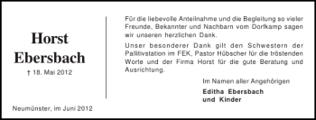 Traueranzeige von Horst Ebersbach von Holsteinischer Courier
