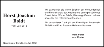 Traueranzeige von Horst Joachim Boldt von Holsteinischer Courier