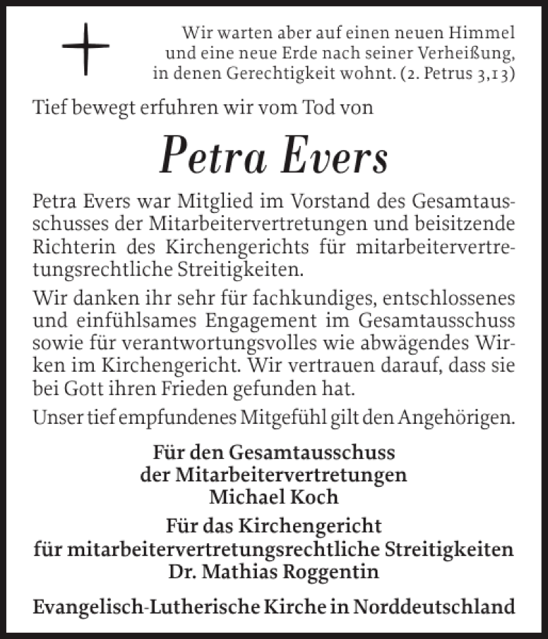  Traueranzeige für Petra Evers vom 25.07.2012 aus Husumer Nachrichten